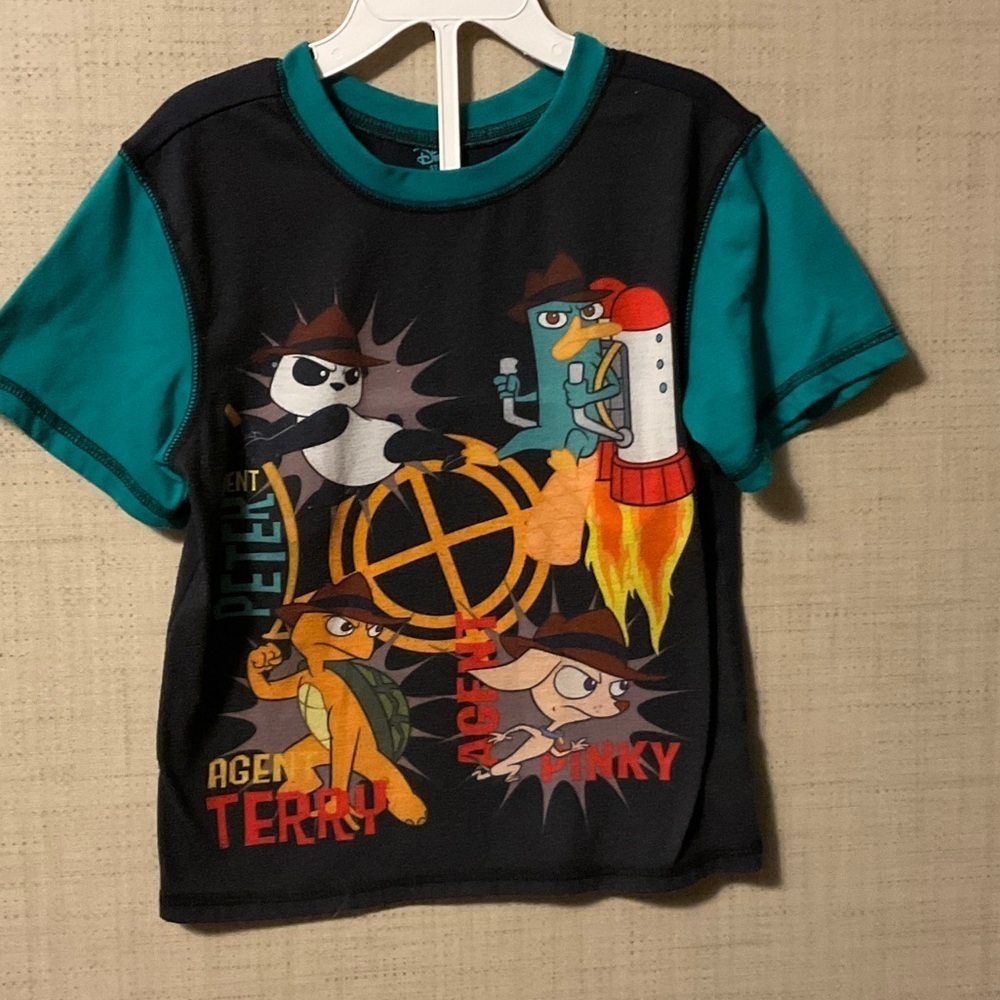 Disney Kids Tee with Cartoon Characters - Teal and Black